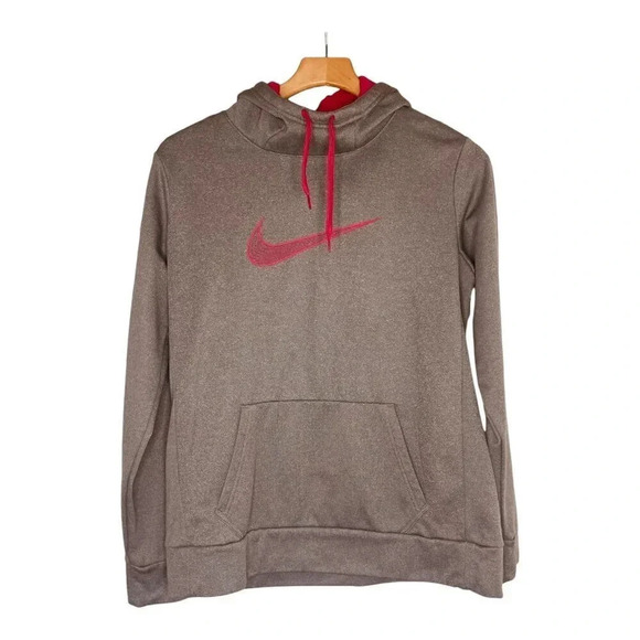 Nike Dri-Fit Women's Gray & Pink Long Sleeve Athletic Pullover Sweatshirt Hoodie - Picture 1 of 10